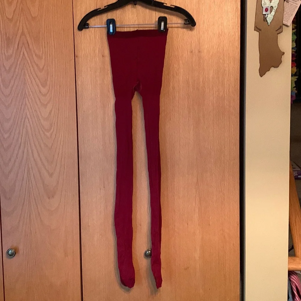 Jockey medium tall control top pantyhose tights nylons opaque cranberry red EUC